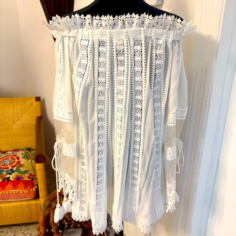 POL Anthropologie New White Bohemian Romantic White Lace & Tassels Top! Medium - Picture 7 of 13